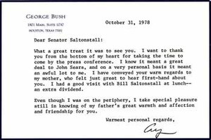 Letter from George H.W. Bush to Leverett Saltonstall, 31 October 1978