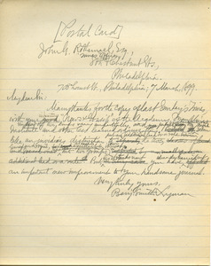 Letter from Benjamin Smith Lyman to John G. Rothermel