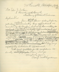 Letter from Benjamin Smith Lyman to Edward J. Nolan