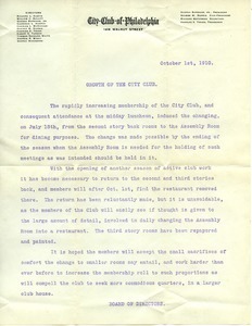 Letter from the City Club of Philadelphia to Benjamin Smith Lyman