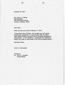 Letter from Mark H. McCormack to John N. Cochran