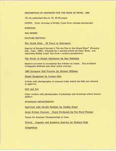Description of contents for the issue of spring, 1980