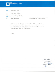 Memorandum from Laurie Roggenburk to Geoffrey Earle