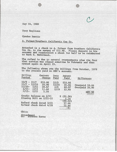 Memorandum from Cyndee Dantio to Tony Rogliano