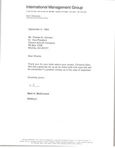 Letter from Mark H. McCormack to Charles B. Johnson