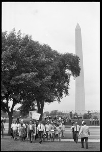 Group of marchers, with Washington Monument in background