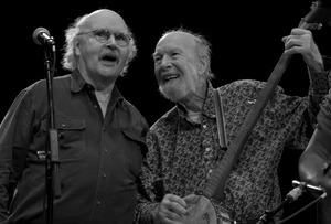 Pete Seeger and Tom Paxton perfoming at the George Wein tribute, Symphony Space, New York City