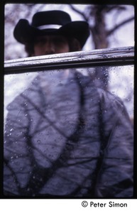 Elliot Blinder: portrait through a car window, Tree Frog Farm commune