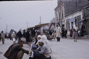Chatting at Skopje market