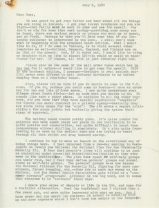 Letter from Judi Chamberlin to Hope Knútsson