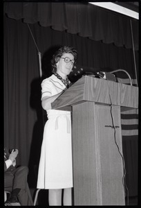 Ellen McCormack, speaking at a campaign rally while running for President