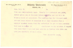 Letter from W. E. B. Du Bois to Caroline M. Hill