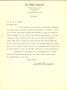 Letter from Roscoe Dunjee to W. E. B. Du Bois