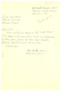 Letter from Richard C. Erwin to W. E. B. Du Bois