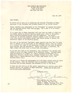 Circular letter from Paul Robeson and Associates to unidentified correspondent