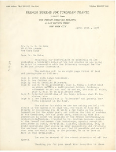 Letter from French Bureau for European Travel to W. E. B. Du Bois