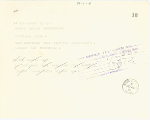 Telegram from Alioune and Christiane Diop to Shirley Graham Du Bois