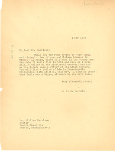 Letter from W. E. B. Du Bois to William Harrison