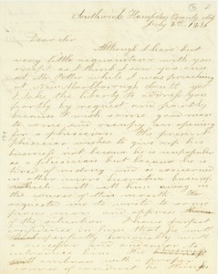 Letter from Thomas Fletcher to Erasmus Darwin Hudson