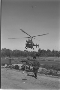 Airforce helicopter landing at Nhi Tan outpost; Gia Dinh Province.