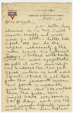 Letter from James Huff McCurdy to Laurence L. Doggett (November 1, 1917)