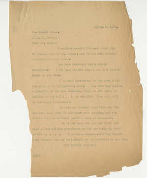 Letter from Laurence L. Doggett to Samuel Nahas (August 7, 1918)
