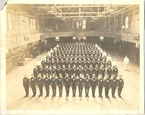 Gymnastics dress parade at Springfield College, ca. 1920.