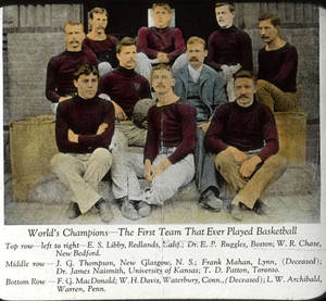 Lantern Slide of the Secretarial Basketball team of Springfield College, 1892