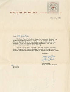 Letter inviting Mr. Whiting to the 1965 Parent's Weekend, Oct. 7, 1965