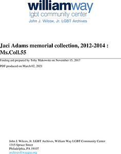 Jaci Adams memorial collection, 2012-2014 : Ms.Coll.55