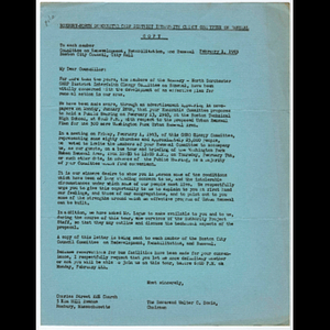 Copy letter from Reverend Walter C. Davis to members of Committee on Redevelopment, Rehabilitation, and Renewal concerning Washington Park urban renewal area