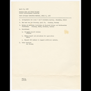 Agenda for Host Advisory Committee meeting on April 21, 1965