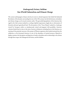 Endangered, Extinct, Sublime: New World Colonialism and Climate Change