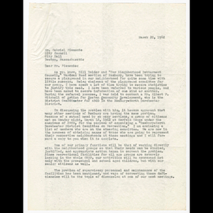 Letter from Horace Shearer to Gabriel Piemonte and Freedom House about playground in Roxbury