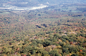 Aerial oblique view East over the Birch Strips (center) and northern boundary - VT State line on 14 October 1971.