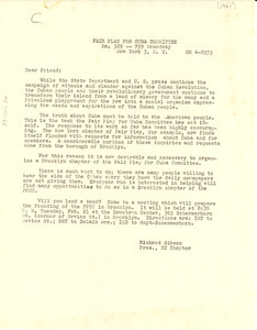 Circular letter from Fair Play for Cuba Committee to W. E. B. Du Bois