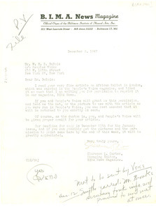 Letter from Baltimore Institute of Musical Arts News Magazine to W. E. B. Du Bois