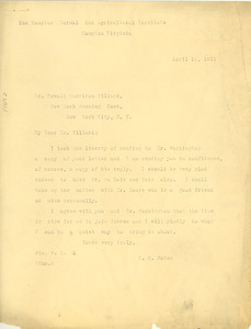 Letter from R. R. Moton to Oswald Garrison Villard