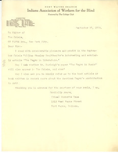 Letter from Minnette Baum to Editor of the Crisis