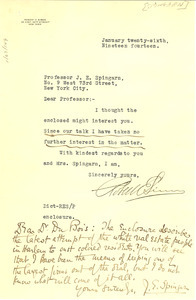 Letter from Joel Spingarn to W. E. B. Du Bois