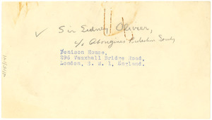 Address of Sir Sydney Oliver