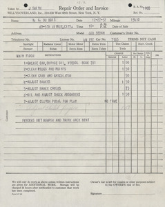 Willys-Overland repair order and invoice