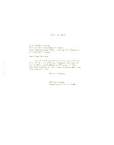 Letter from Lillian Murphy to New York Council of the Arts, Sciences, and Professions