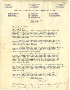Letter from Circle for Peace and Foreign Relations to W. E. B. Du Bois