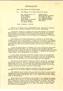 Memorandum from Paul Robeson and Willard Uphaus to U.S. Members of the World Council for Peace
