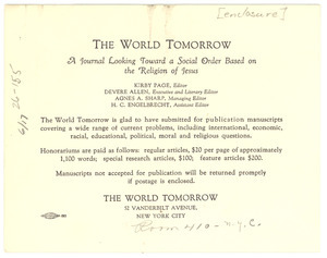 World Tomorrow request for manuscripts