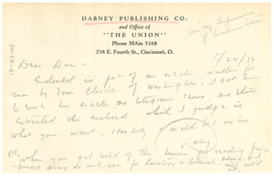 Letter from W. P. Dabney to W. E. B. Du Bois