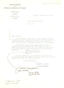 Letter from World Peace Council to W. E. B. Du Bois - Digital Commonwealth