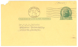 Postcard from Francis Young to W. E. B. Du Bois