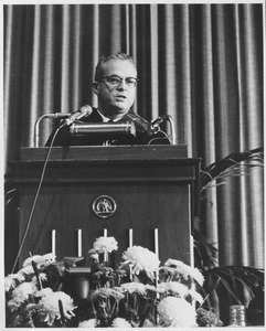 President John W. Lederle speaking at the Centennial Honors Day convocation